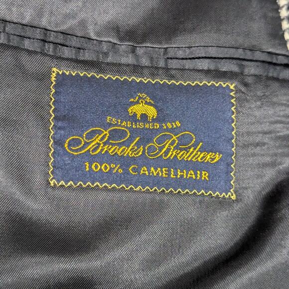 Vintage Brooks Brothers Camel Hair Suit Jacket Blazer Houndstooth Black 90s VTG - Picture 4 of 6